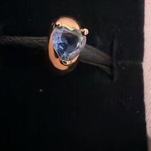 Genuine Pandora Fixed Clip Blue Heart Solitaire CZ 14k Rose Gold Plate 789203C02